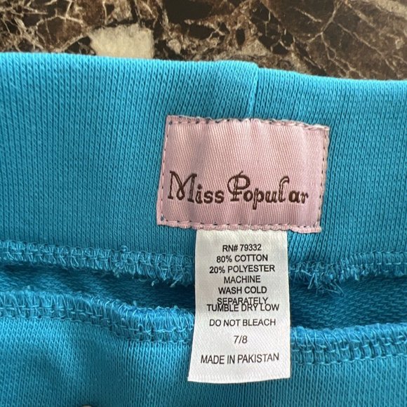 Miss Popular Girls Youth Blue Shorts Folded Hem Two Side Pockets Size 7/8 - Picture 3 of 7